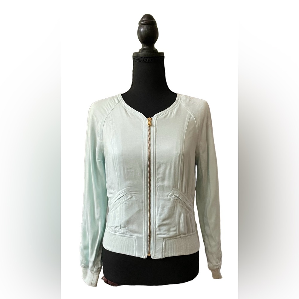 Candie’s: Mint Green Rayon Mini Zip Up Jacket
